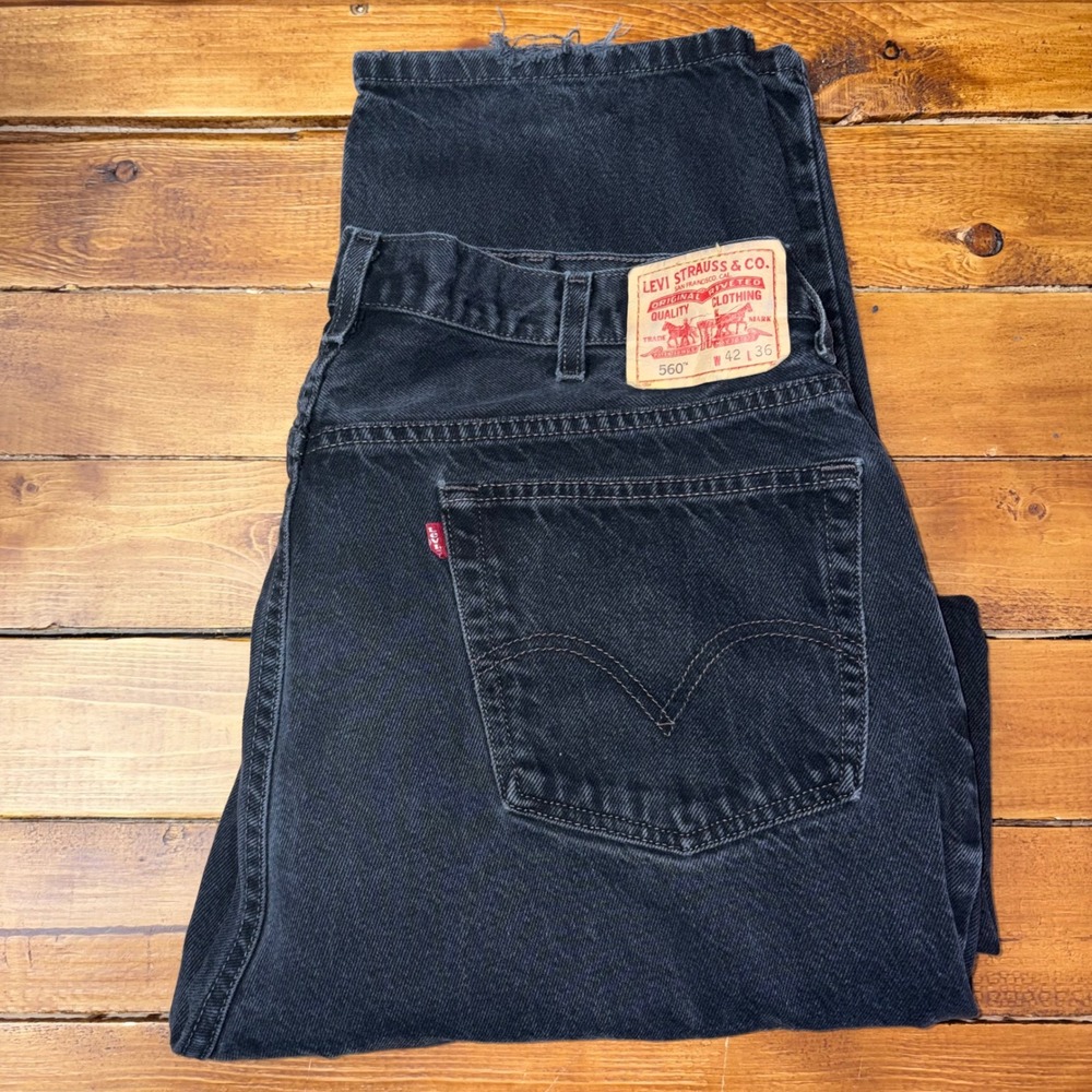 Levi's 560 Comfort Fit Jeans Men 42x36 Black Denim Tapered Leg Baggy Vintage y2k